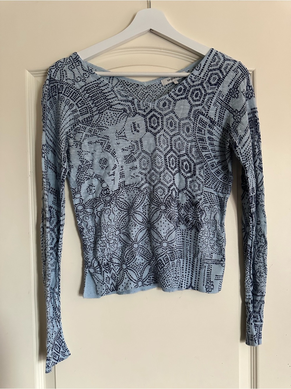 Light Blue Patterned Long-Sleeve Tee